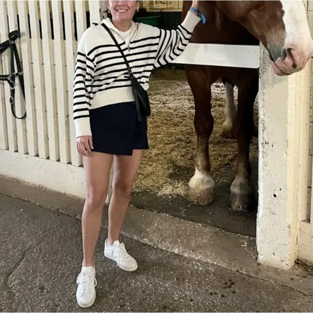 Marissa Webb Striped Quarter Zip Sweater SMALL Fold Over Oversized Nautical $265 - Picture 8 of 15